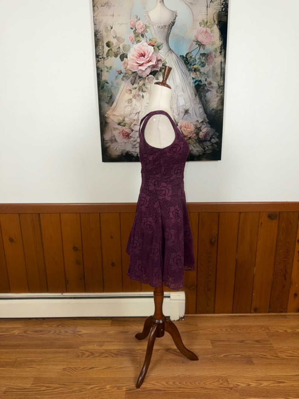 Super Cute Vintage Y2K Zum Zum Flocked Velvet Prom Dress - Picture 4 of 8